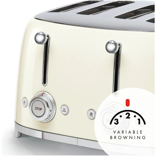 Smeg TSF03CRUK 50's Style Retro 4 Slice Toaster - Cream