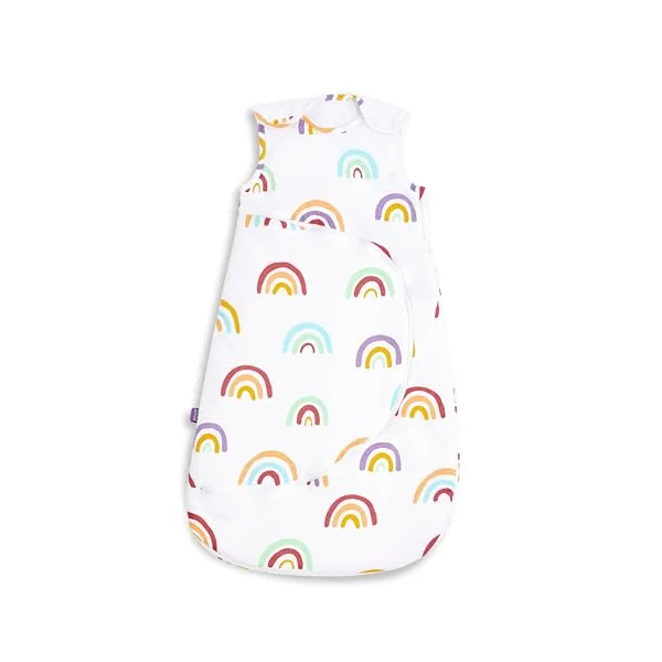 Snuz Baby Sleeping Bag with Nappy Zip - For Easy Nappy Changes, Super Soft Cotton Sleeping Bags with Easy Fit Poppers, Meets British Safety Standard, Rainbow, 1 Tog 6-18M