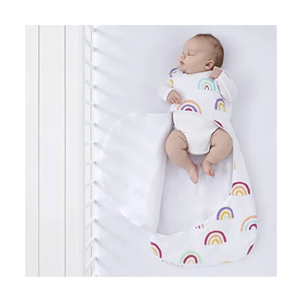 Snuz Baby Sleeping Bag with Nappy Zip - For Easy Nappy Changes, Super Soft Cotton Sleeping Bags with Easy Fit Poppers, Meets British Safety Standard, Rainbow, 1 Tog 6-18M
