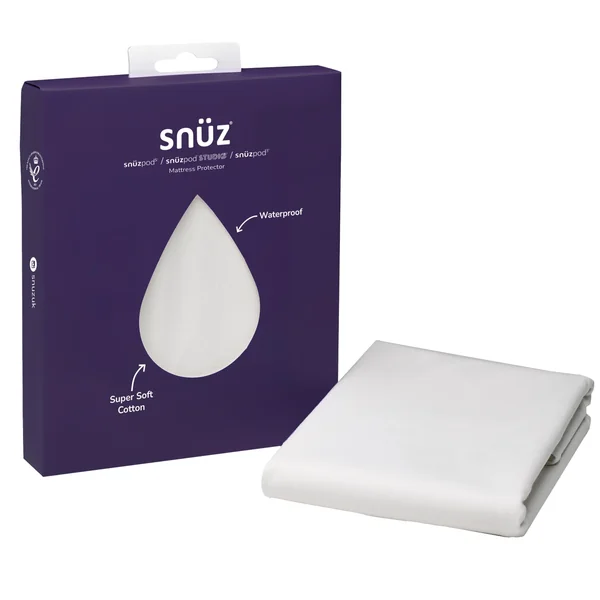 Snuz Waterproof Crib Mattress Protector for SnuzPod5, SnuzPod3 & Studio - Super Soft Brushed Cotton Cot Mattress Protector with Dust Mite Barrier, Machine Washable Crib Sheets 44x80cm
