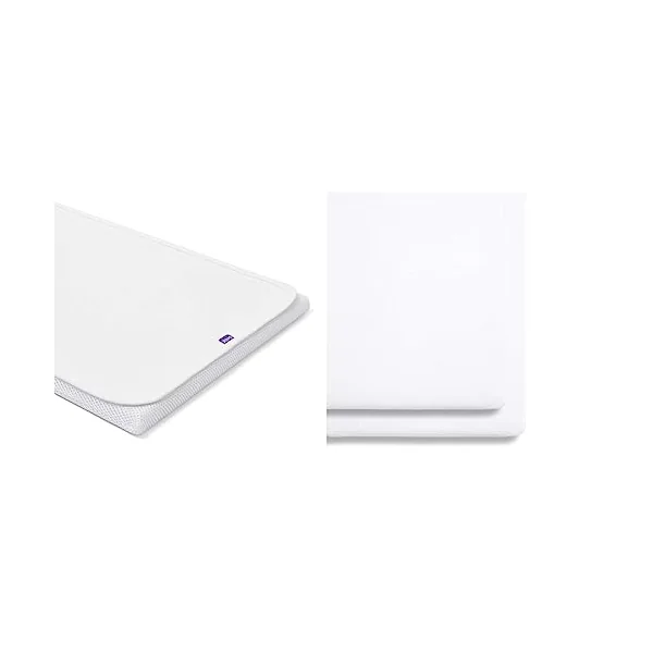 SnuzPod 4 Waterproof Mattress Protector – 40 x 75.5cm – 100% Waterproof with Moisture-Wicking Cotton Surface & 2 Pack Crib Fitted Sheets 44 x 80cm – White – Light, Breathable & Luxurious Jersey Cotton