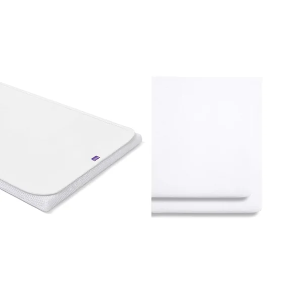 SnuzPod 4 Waterproof Mattress Protector – 40 x 75.5cm – 100% Waterproof with Moisture-Wicking Cotton Surface & 2 Pack Crib Fitted Sheets 44 x 80cm – White – Light, Breathable & Luxurious Jersey Cotton
