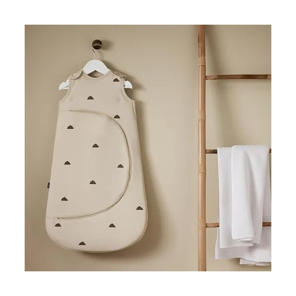 SnuzPouch Baby Sleeping Bag, 1.0 Tog, 0-6 Months w. Nappy Zip, Sand Cloud | Super Soft Cotton Sleep Sack for Easy Nappy Changes, Easy Fit Poppers, Meets British Safety Standard