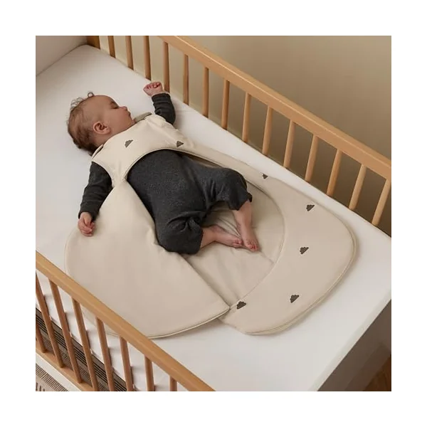 SnuzPouch Baby Sleeping Bag, 1.0 Tog, 0-6 Months w. Nappy Zip, Sand Cloud | Super Soft Cotton Sleep Sack for Easy Nappy Changes, Easy Fit Poppers, Meets British Safety Standard