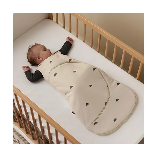 SnuzPouch Baby Sleeping Bag, 1.0 Tog, 0-6 Months w. Nappy Zip, Sand Cloud | Super Soft Cotton Sleep Sack for Easy Nappy Changes, Easy Fit Poppers, Meets British Safety Standard