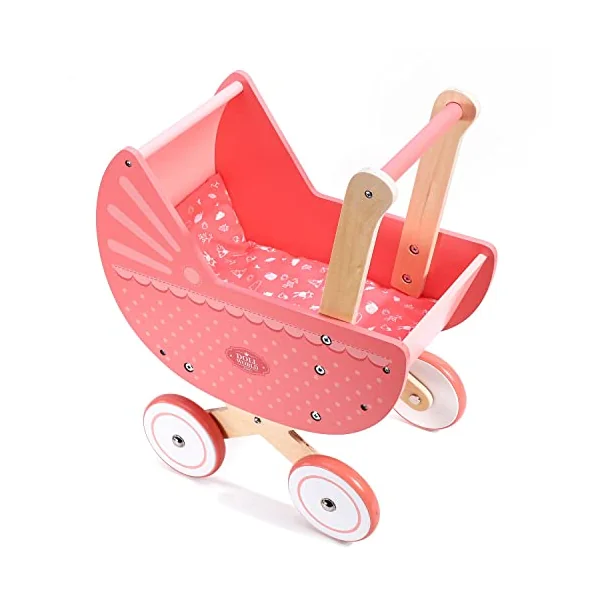 SOKA Doll World Pram Push Along Toy Baby Toddler First Step Activity Walker Push & Pull Walking Wagon Princess Pretend Play Pushchair Gift for Kids Children Girls Ages 3 year old +