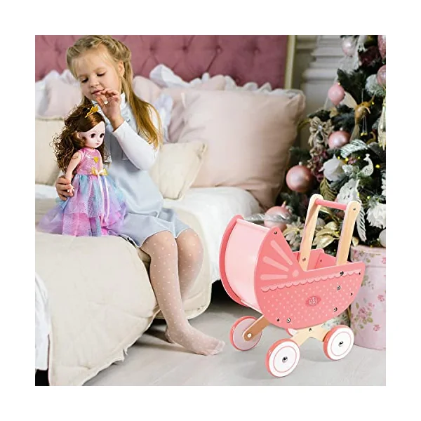 SOKA Doll World Pram Push Along Toy Baby Toddler First Step Activity Walker Push & Pull Walking Wagon Princess Pretend Play Pushchair Gift for Kids Children Girls Ages 3 year old +