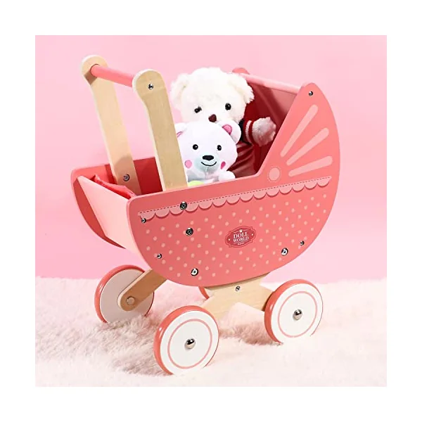 SOKA Doll World Pram Push Along Toy Baby Toddler First Step Activity Walker Push & Pull Walking Wagon Princess Pretend Play Pushchair Gift for Kids Children Girls Ages 3 year old +