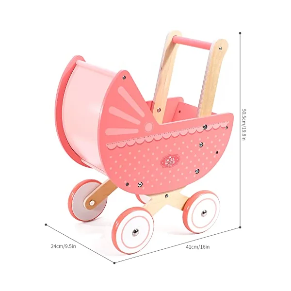 SOKA Doll World Pram Push Along Toy Baby Toddler First Step Activity Walker Push & Pull Walking Wagon Princess Pretend Play Pushchair Gift for Kids Children Girls Ages 3 year old +