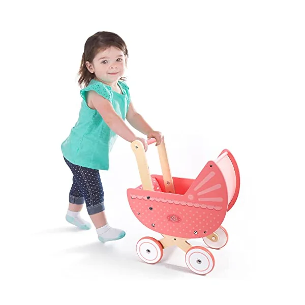 SOKA Doll World Pram Push Along Toy Baby Toddler First Step Activity Walker Push & Pull Walking Wagon Princess Pretend Play Pushchair Gift for Kids Children Girls Ages 3 year old +