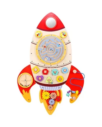 SOKA Wall Element Rocket Activity Wooden Board Fun Space Adventure Multi-Interactive Toy Shape Sorter Spinning Maze Educational Montessori for Kids Children Boy Girl Ages 3 year old +