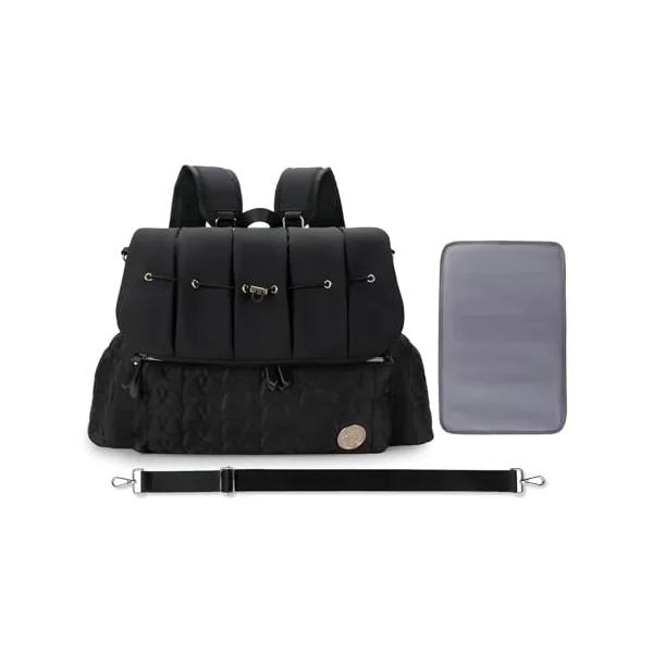 SONARIN Stylish Waterproof Baby Changing Bag Backpack,Multifunctional Large Capacity Diaper Bag Travel Nappy Changing Bag Maternity Bag with Changing Pad & Single Shoulder Strap(Black)