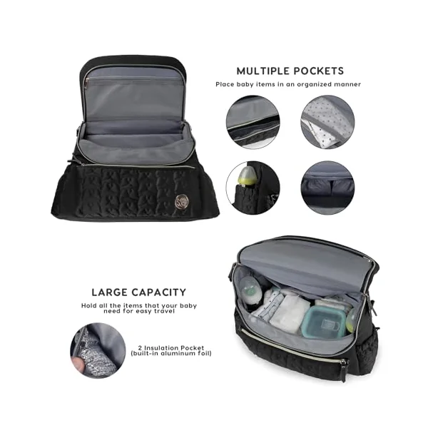 SONARIN Stylish Waterproof Baby Changing Bag Backpack,Multifunctional Large Capacity Diaper Bag Travel Nappy Changing Bag Maternity Bag with Changing Pad & Single Shoulder Strap(Black)