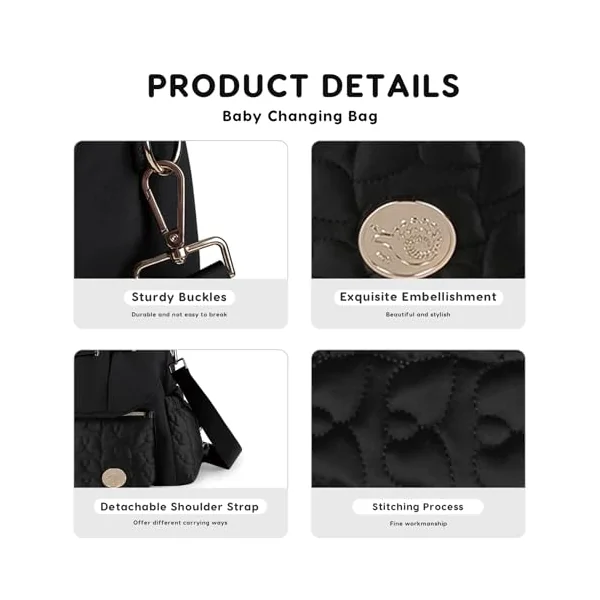 SONARIN Stylish Waterproof Baby Changing Bag Backpack,Multifunctional Large Capacity Diaper Bag Travel Nappy Changing Bag Maternity Bag with Changing Pad & Single Shoulder Strap(Black)