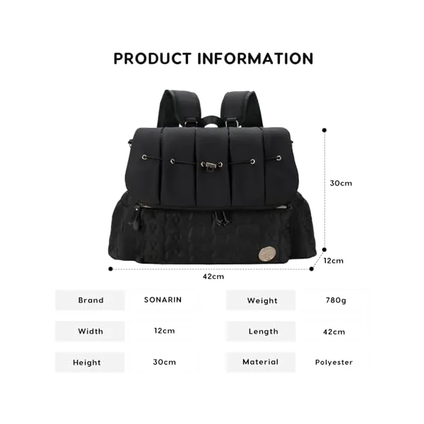 SONARIN Stylish Waterproof Baby Changing Bag Backpack,Multifunctional Large Capacity Diaper Bag Travel Nappy Changing Bag Maternity Bag with Changing Pad & Single Shoulder Strap(Black)