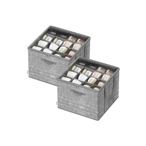 SONGMICS Set of 2 Shoe Organisers for Closet, Fits 16 Pairs Each, Shoe Storage Bins, Fabric Containers with Handles