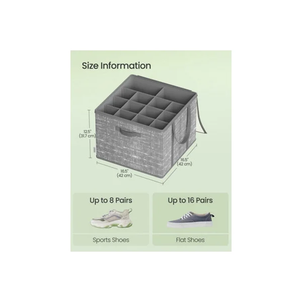 SONGMICS Set of 2 Shoe Organisers for Closet, Fits 16 Pairs Each, Shoe Storage Bins, Fabric Containers with Handles