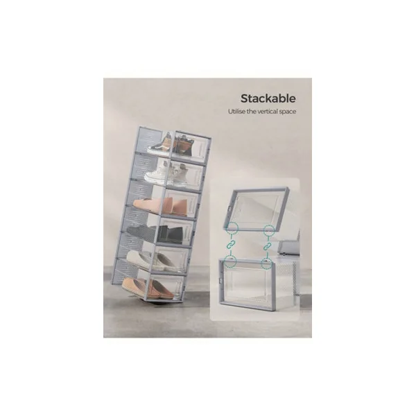 SONGMICS Shoe Boxes, Pack Of 12 Stackable Shoe Storage Organisers, Foldable And Versatile For Sneakers