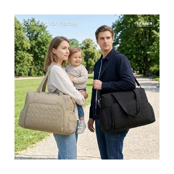 SPAHER Nappy Bags Baby Changing Bags Organiser for Mum and Dad Waterproof Diaper Hospital Maternity Bag Large Capacity Totes Handbag with Wet Pockets and Trolley Sleeve