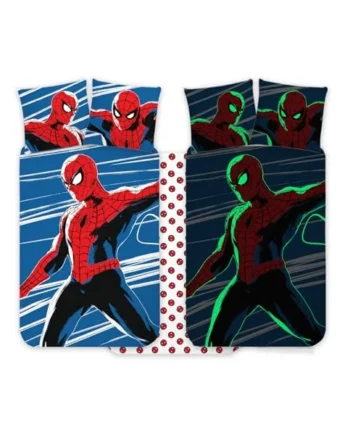 Spiderman Cot Bedlinen Set 100x140 cm + Pillowcase 40x45 cm, 100% Cotton | Glow-In-The-Dark Style Baby Bedding Set Perfect for Kids | Spiderman Soft Reversible Cot Bedding for Boys