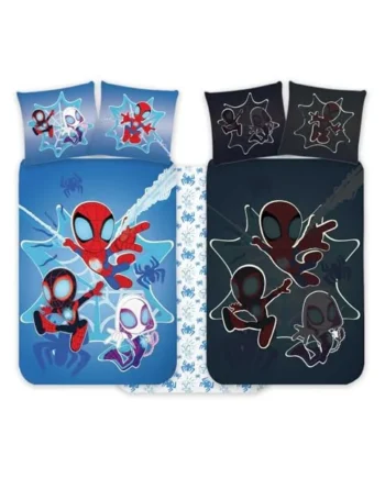Spidey Amazing Friends Baby Duvet Cover 100x135 + Pillowcase 40x60 Gift | Reversible baby bedding | Natural cotton soft Oeko-Tex | Glow in the dark | Official Marvel | Boys 0-3 | Cot | Gift idea