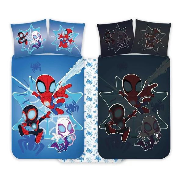 Spidey Amazing Friends Baby Duvet Cover 100x135 + Pillowcase 40x60 Gift | Reversible baby bedding | Natural cotton soft Oeko-Tex | Glow in the dark | Official Marvel | Boys 0-3 | Cot | Gift idea