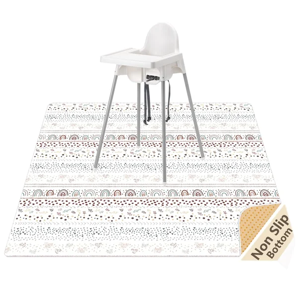 Splash Mat for Under High Chair, Waterproof Washable Highchair Splat Mat | 130cm×130cm Reusable Messy Mat, Non-slip Backing, Wipeable Floor Protector and Food Mat for Baby Meals, BLW, Crafts, Play