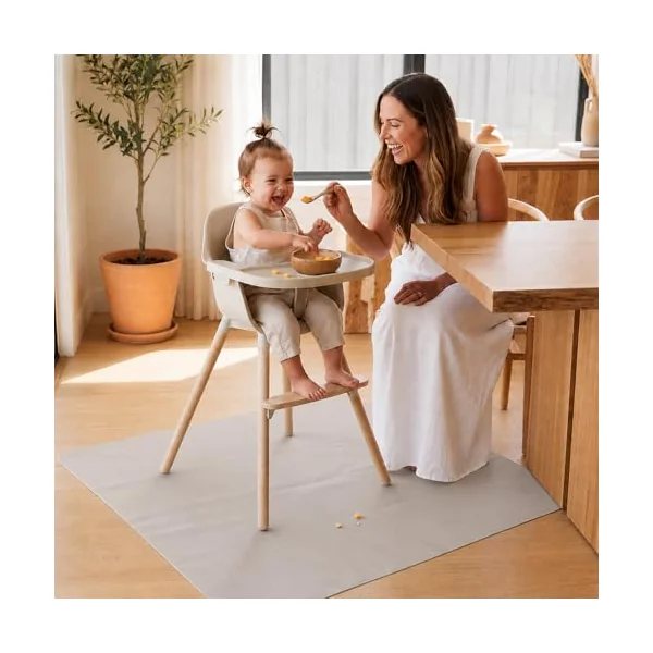 Splash Mat for Under High Chair, Waterproof Washable Highchair Splat Mat | 130cm×130cm Reusable Messy Mat, Non-slip Backing, Wipeable Floor Protector and Food Mat for Baby Meals, BLW, Crafts, Play