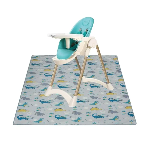 Splash Mat for Under Highchair 51 x 51 Inch Non Slip Waterproof Washable Baby Splat Floor Mat Spill Mat Messy Mat Floor Protector Messy Splat Mat Highchair Weaning Mat for Under High Chair (Dinosaur)
