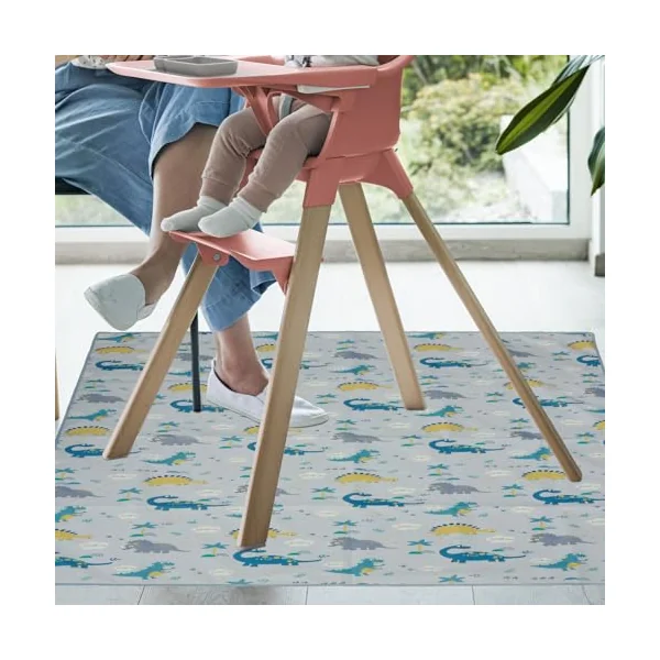 Splash Mat for Under Highchair 51 x 51 Inch Non Slip Waterproof Washable Baby Splat Floor Mat Spill Mat Messy Mat Floor Protector Messy Splat Mat Highchair Weaning Mat for Under High Chair (Dinosaur)