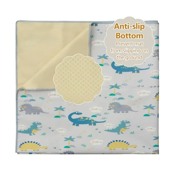 Splash Mat for Under Highchair 51 x 51 Inch Non Slip Waterproof Washable Baby Splat Floor Mat Spill Mat Messy Mat Floor Protector Messy Splat Mat Highchair Weaning Mat for Under High Chair (Dinosaur)