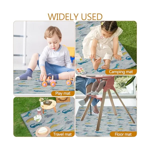 Splash Mat for Under Highchair 51 x 51 Inch Non Slip Waterproof Washable Baby Splat Floor Mat Spill Mat Messy Mat Floor Protector Messy Splat Mat Highchair Weaning Mat for Under High Chair (Dinosaur)