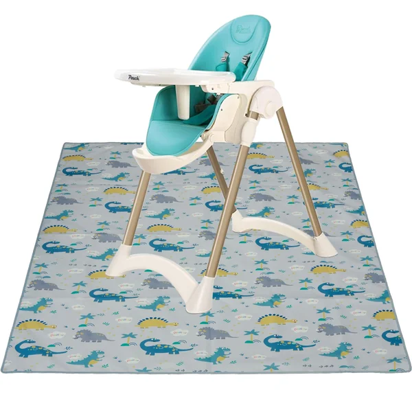 Splash Mat for Under Highchair 51 x 51 Inch Non Slip Waterproof Washable Baby Splat Floor Mat Spill Mat Messy Mat Floor Protector Messy Splat Mat Highchair Weaning Mat for Under High Chair (Dinosaur)