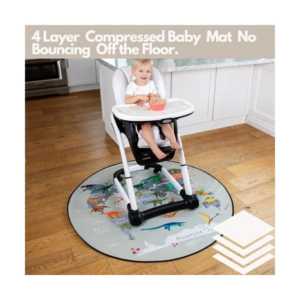 Splat Mat for Baby – Under High Chair Floor Mat Protects Wood, Vinyl and Carpet from Spills – Waterproof 4 Layer Baby Mat with Anti-Skid Backing Deters Bunching and Sliding (51” x 51”)