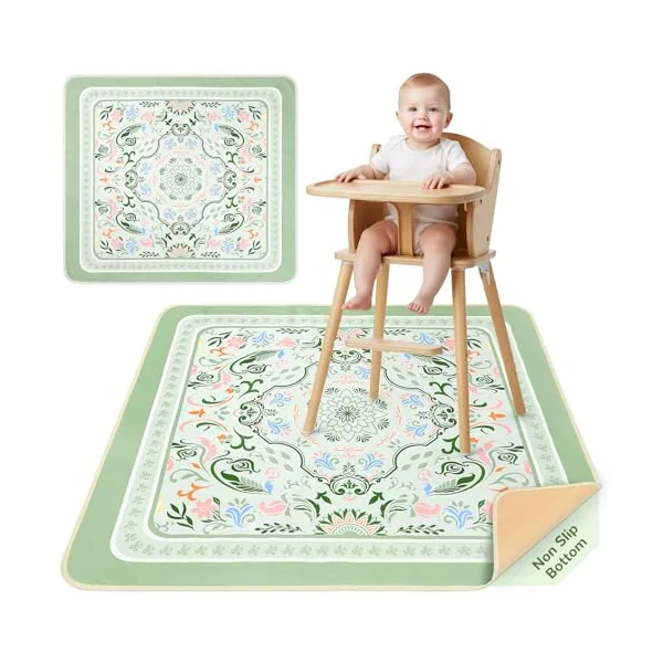 Splat Mat for Under High Chair Waterproof Non Slip Floor Mat for Baby | Waterproof food catcher, non slip backing, easy to clean, machine washable, foldable for high chair, art mat, or picnic use
