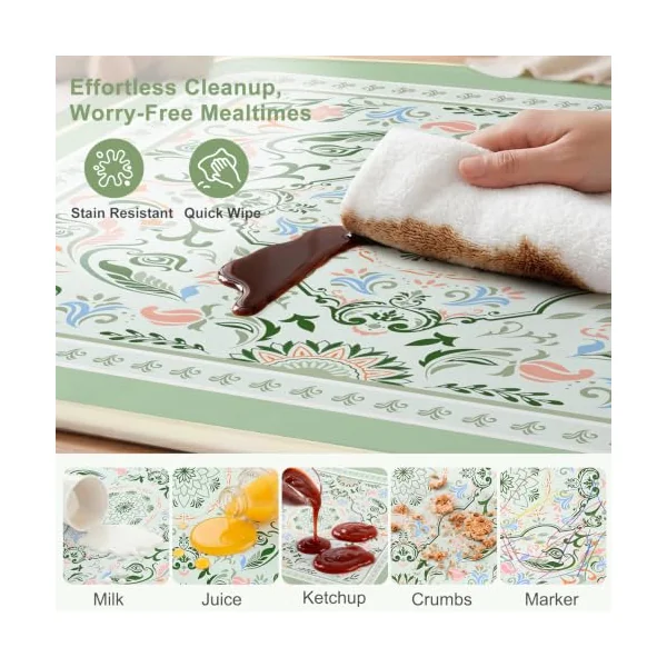 Splat Mat for Under High Chair Waterproof Non Slip Floor Mat for Baby | Waterproof food catcher, non slip backing, easy to clean, machine washable, foldable for high chair, art mat, or picnic use