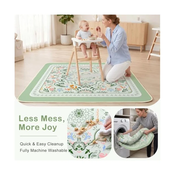 Splat Mat for Under High Chair Waterproof Non Slip Floor Mat for Baby | Waterproof food catcher, non slip backing, easy to clean, machine washable, foldable for high chair, art mat, or picnic use