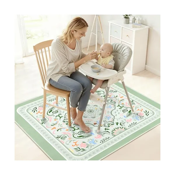 Splat Mat for Under High Chair Waterproof Non Slip Floor Mat for Baby | Waterproof food catcher, non slip backing, easy to clean, machine washable, foldable for high chair, art mat, or picnic use