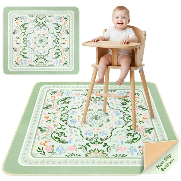 Splat Mat for Under High Chair Waterproof Non Slip Floor Mat for Baby | Waterproof food catcher, non slip backing, easy to clean, machine washable, foldable for high chair, art mat, or picnic use