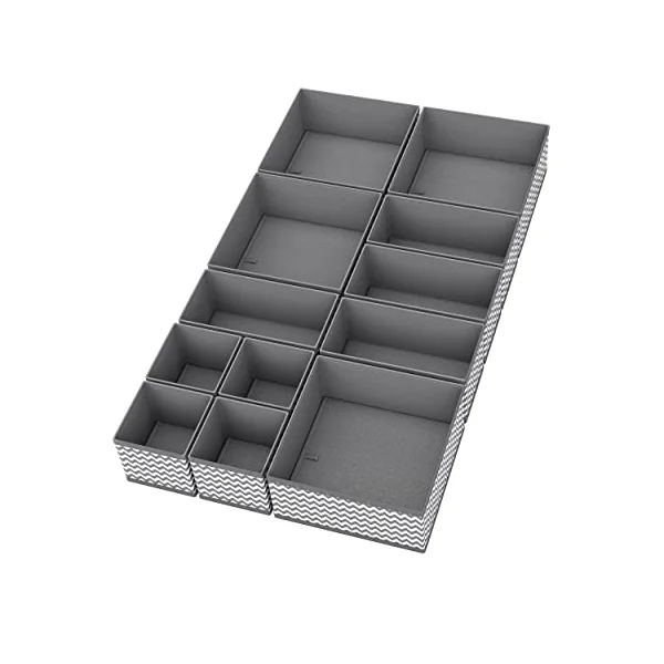 SQUARY Drawer Organiser - Pack of 12 - Wardrobe Organiser for Storage - Fabric Baby Drawer Organiser- Foldable Clothes Drawer Organisers for Socks, Bras, Underwears,Ties and Accessory