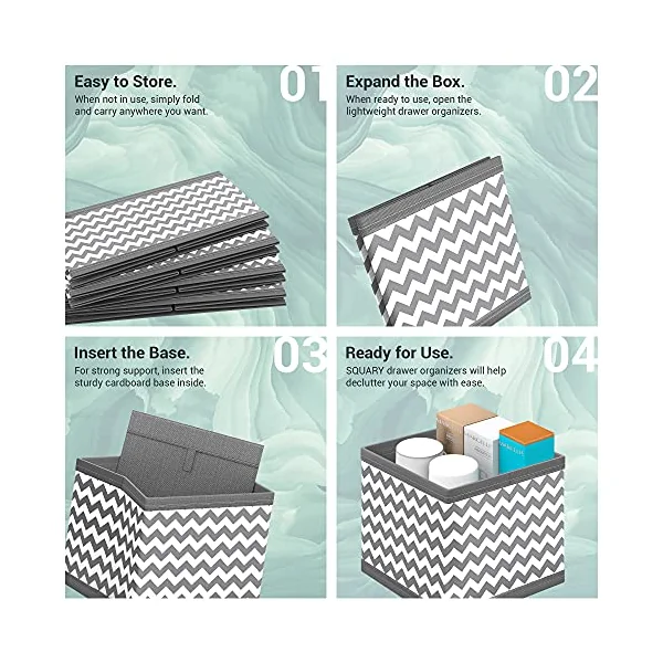 SQUARY Drawer Organiser - Pack of 12 - Wardrobe Organiser for Storage - Fabric Baby Drawer Organiser- Foldable Clothes Drawer Organisers for Socks, Bras, Underwears,Ties and Accessory