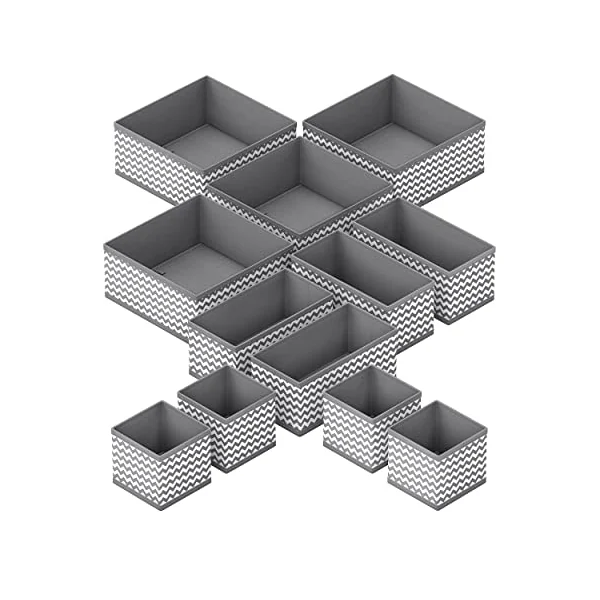 SQUARY Drawer Organiser - Pack of 12 - Wardrobe Organiser for Storage - Fabric Baby Drawer Organiser- Foldable Clothes Drawer Organisers for Socks, Bras, Underwears,Ties and Accessory