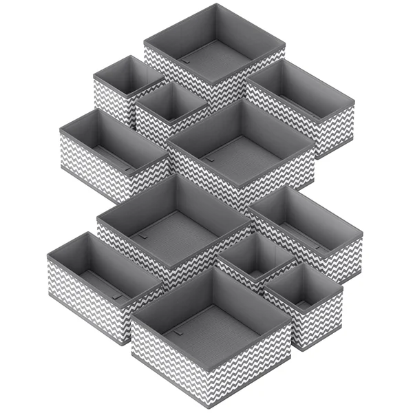 SQUARY Drawer Organiser - Pack of 12 - Wardrobe Organiser for Storage - Fabric Baby Drawer Organiser- Foldable Clothes Drawer Organisers for Socks, Bras, Underwears,Ties and Accessory