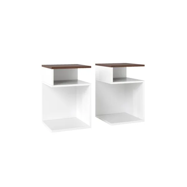 S-Shaped Side Table Set of 2 for Small Space with 2 Open Compartments