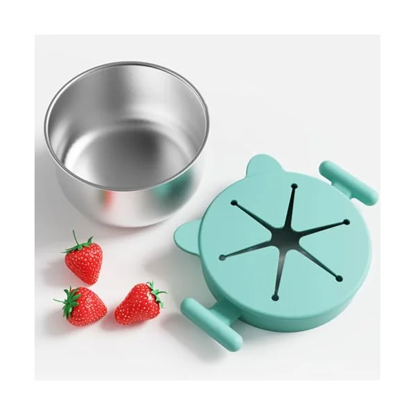 Stainless Steel Snacks Holder with Silicone Spill Catcher Portable Travel Friendly Stainless Steel Container with Silicone Lid Bowl Travel Bowl Spill Container