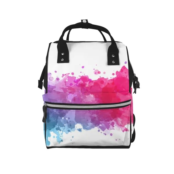 Stains of Watercolor Paint Splatters Prints Changing Bag Backpack Baby Diaper Bags for Mom Dad, Waterproof Nappy Rucksack Multifunctional Travel Bag