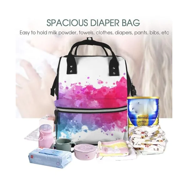 Stains of Watercolor Paint Splatters Prints Changing Bag Backpack Baby Diaper Bags for Mom Dad, Waterproof Nappy Rucksack Multifunctional Travel Bag