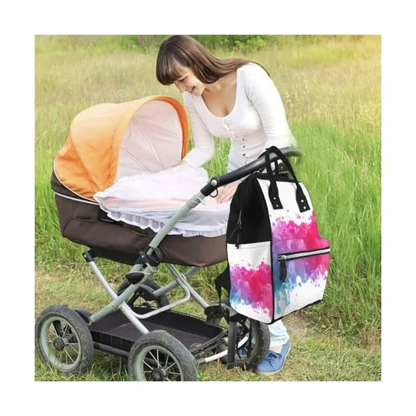 Stains of Watercolor Paint Splatters Prints Changing Bag Backpack Baby Diaper Bags for Mom Dad, Waterproof Nappy Rucksack Multifunctional Travel Bag