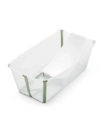 Stokke Flexi Bath Standard + Newborn Support - Foldable Baby Bath for Newborns to 15kg - Compact, Portable Bath Set with Ergonomic Baby Support, Transparent Green