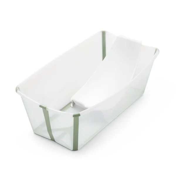 Stokke Flexi Bath Standard + Newborn Support - Foldable Baby Bath for Newborns to 15kg - Compact, Portable Bath Set with Ergonomic Baby Support, Transparent Green